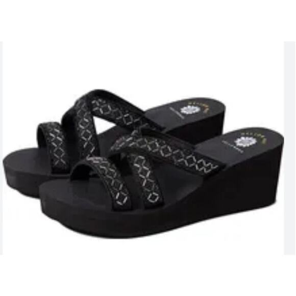 Yellow Box Women's Black Witney Beaded Wedge Sandal, 9 - Picture 1 of 7